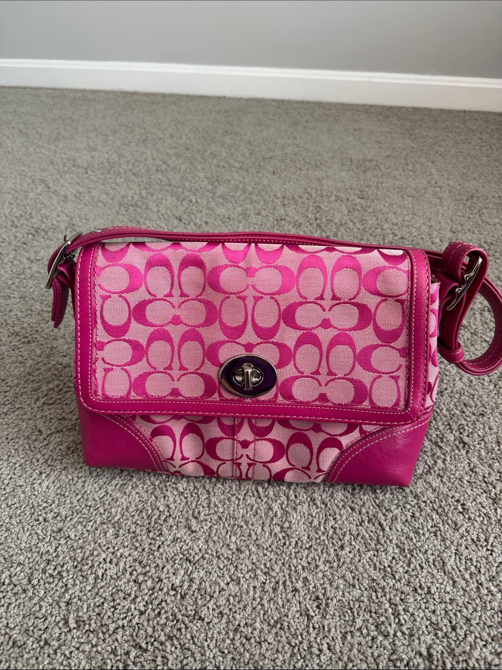 Vintage Coach Hot Pink Signature Canvas Shoulder Bag